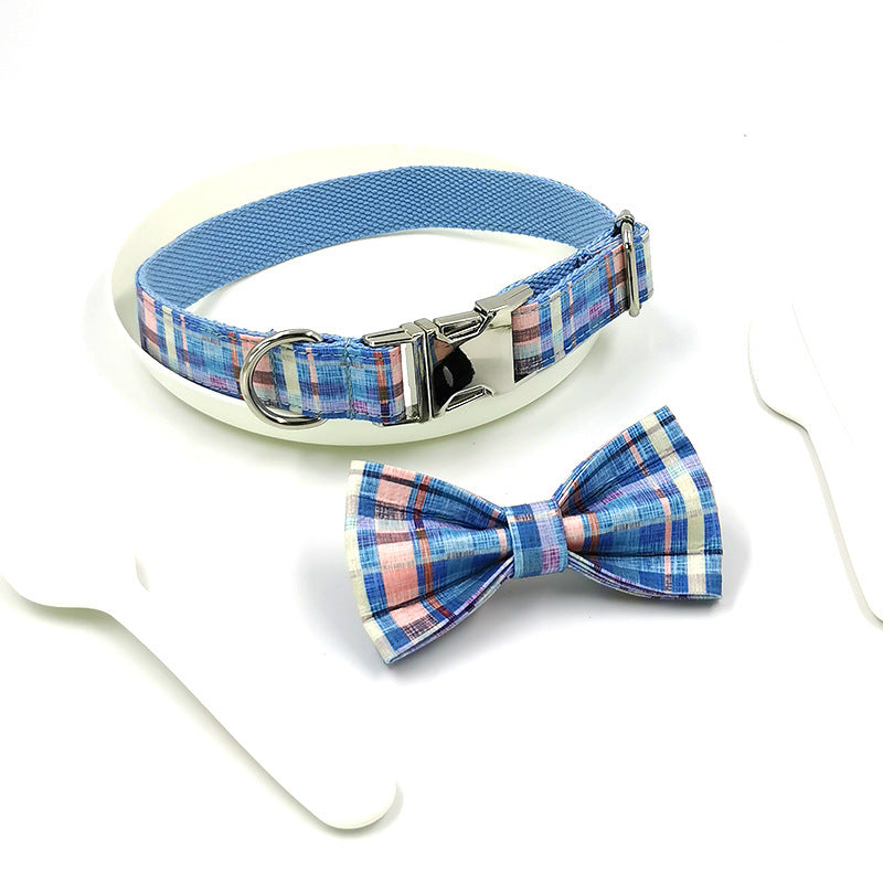 Dog Collar Pet Bow Double-layer Strong Dog Bow Cross-border Hot Product Plaid Dog Collar Print - Premium all pets - Just $32.01! Shop now at Animal Bargain