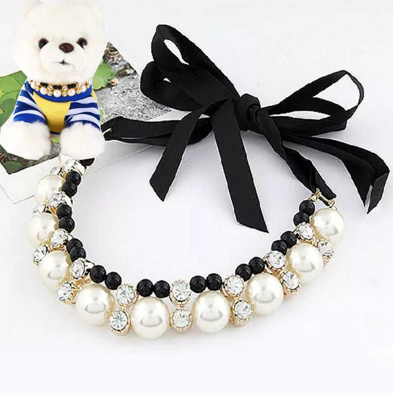 Bowknot Ribbon Pearl Pet Collar Cat And Dog Necklace Jewelry - Premium all pets - Just $12! Shop now at Animal Bargain