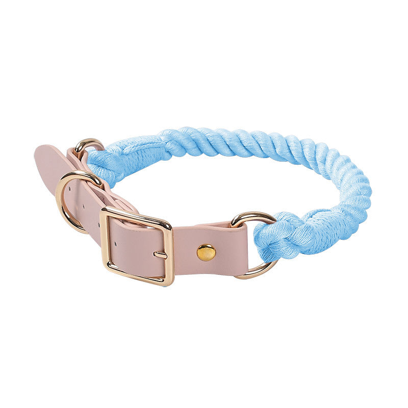 Hand Woven Cotton Rope Leather Pu Collar Pet Collar - Premium Collars + Leashes - Just $38.62! Shop now at Animal Bargain