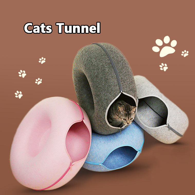 Four Seasons Available Cat Nest Round Woolen Felt Pet Dual-use Cat Nest Tunnel Interactive Training Toy Grey Felt Cat Nest - Premium all pets - Just $38.77! Shop now at Animal Bargain