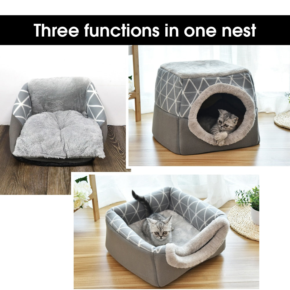 Warm Pet Dog Cat Bed Soft Nest Dual Use Cat Sleeping Bed Pad Winter Warm Pet Cozy Beds Kennel For Small Dogs Cats Puppy - Premium Beds - Just $31.05! Shop now at Animal Bargain