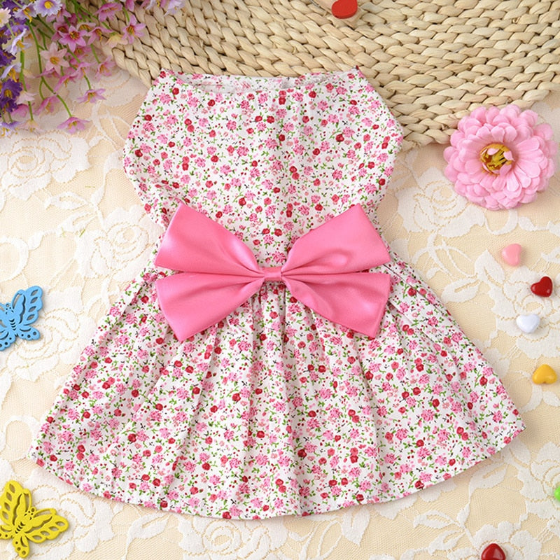 Summer Floral Bow Dog Dress Pet Wedding Dresses For Chihuahua Pug Yorkie Clothing Puppy Cat Products Dog Clothes for Small Dogs - Premium all pets - Just $28.35! Shop now at Animal Bargain