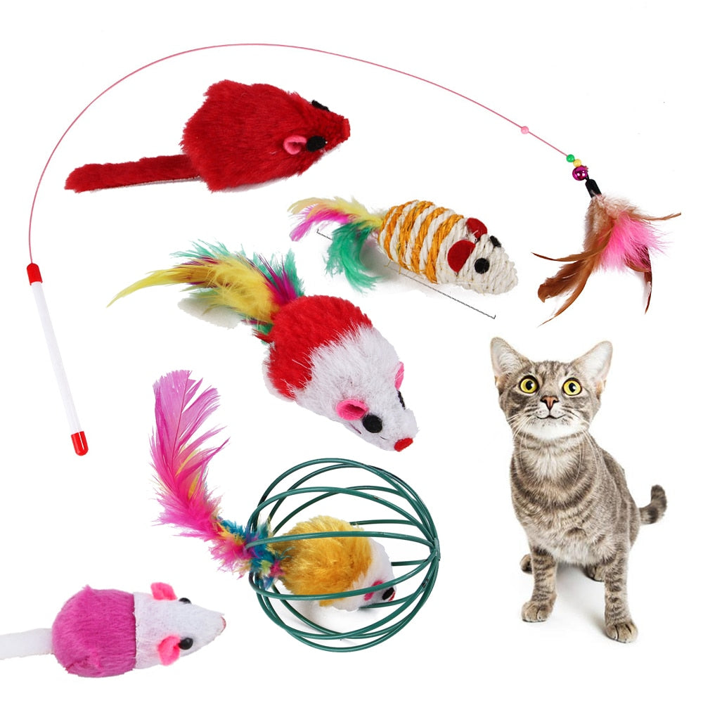 20 Sets Cat Interactive Toy Rainbow Ball Cat Toy Colorful Feather Wand Plush Mouse Cat Sticks Toys for Cats Pet Cat Accessories - Premium Pet Toys - Just $39.15! Shop now at Animal Bargain