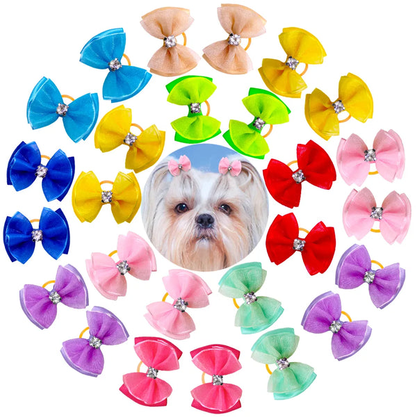 10pcs Dog bows Cute Chiffon Dog Hair Bows Diamond  Dog Hair Accessories Det grooming Bows Dog Accessories for Small Dogs - Premium All Pets - Just $29.70! Shop now at Animal Bargain