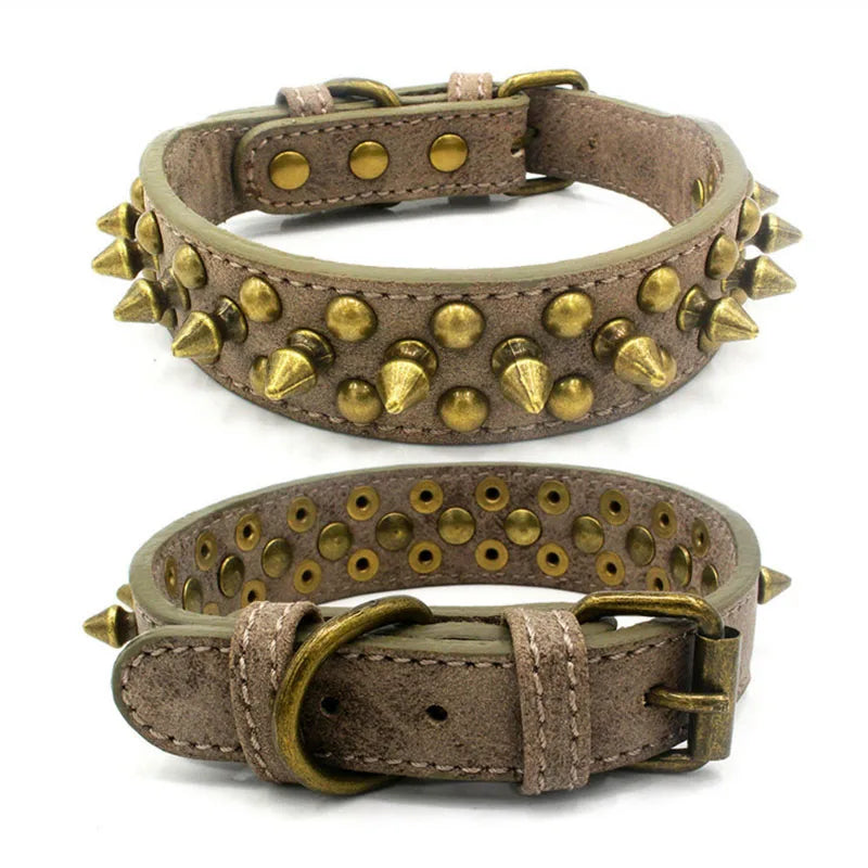 Adjustable Leather Spiked Studded Dog Collars for Small Medium Large Pets Anti-Bite Retro Style Pit Bull Bulldog Boxer Collar - Premium All Pets - Just $11! Shop now at Animal Bargain