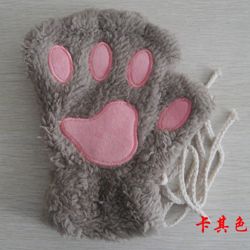 Women Lovely Cartoon Fluffy Bear Cat Claw Paw Mittens Winter Female Half Finger Plush Gloves Ladies Fingerless Warm Gloves G22 - Premium all pets - Just $25.65! Shop now at Animal Bargain