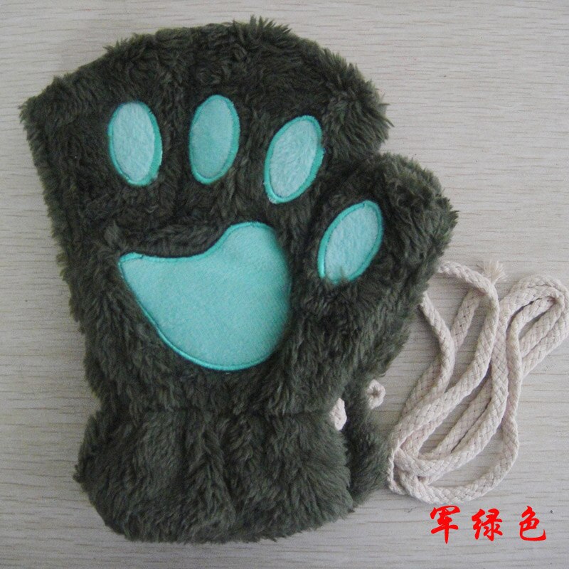 Women Lovely Cartoon Fluffy Bear Cat Claw Paw Mittens Winter Female Half Finger Plush Gloves Ladies Fingerless Warm Gloves G22 - Premium all pets - Just $25.65! Shop now at Animal Bargain