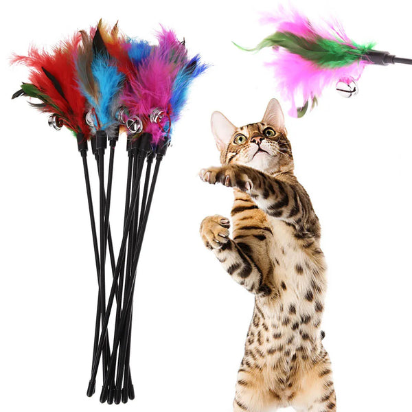 1PC 5Pcs Cat Toys Soft Colorful Cat Feather Bell Rod Toy for Cat Kitten Funny Playing Interactive Toy Pet Cat Supplies - Premium  - Just $25.65! Shop now at Animal Bargain