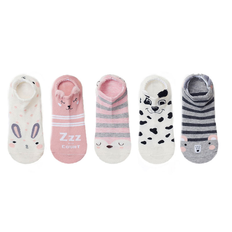 SP&CITY 5pairs Cute Animal Cotton Socks Female Kawaii Cat With Dog Summer Short Sock Slippers Women Casual Soft Funny Boat Socks - Premium all pets - Just $25.65! Shop now at Animal Bargain
