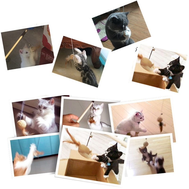 40cm Pet Cat Teaser Toys Feather Linen Wand Cat Catcher Teaser Stick Cat Interactive Toys Wood Rod Mouse Toy - Premium Pet Toys - Just $27! Shop now at Animal Bargain