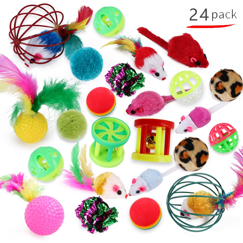 20 Sets Cat Interactive Toy Rainbow Ball Cat Toy Colorful Feather Wand Plush Mouse Cat Sticks Toys for Cats Pet Cat Accessories - Premium Pet Toys - Just $39.15! Shop now at Animal Bargain