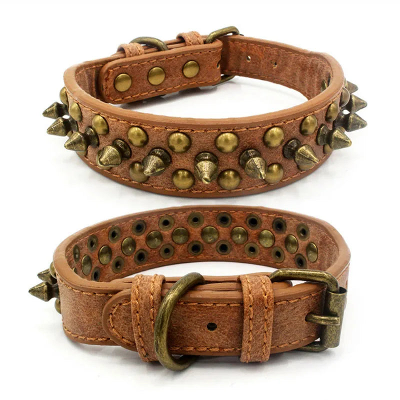 Adjustable Leather Spiked Studded Dog Collars for Small Medium Large Pets Anti-Bite Retro Style Pit Bull Bulldog Boxer Collar - Premium All Pets - Just $11! Shop now at Animal Bargain