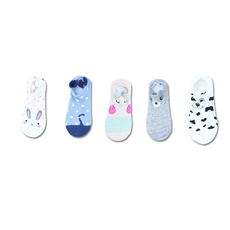 SP&CITY 5pairs Cute Animal Cotton Socks Female Kawaii Cat With Dog Summer Short Sock Slippers Women Casual Soft Funny Boat Socks - Premium all pets - Just $25.65! Shop now at Animal Bargain