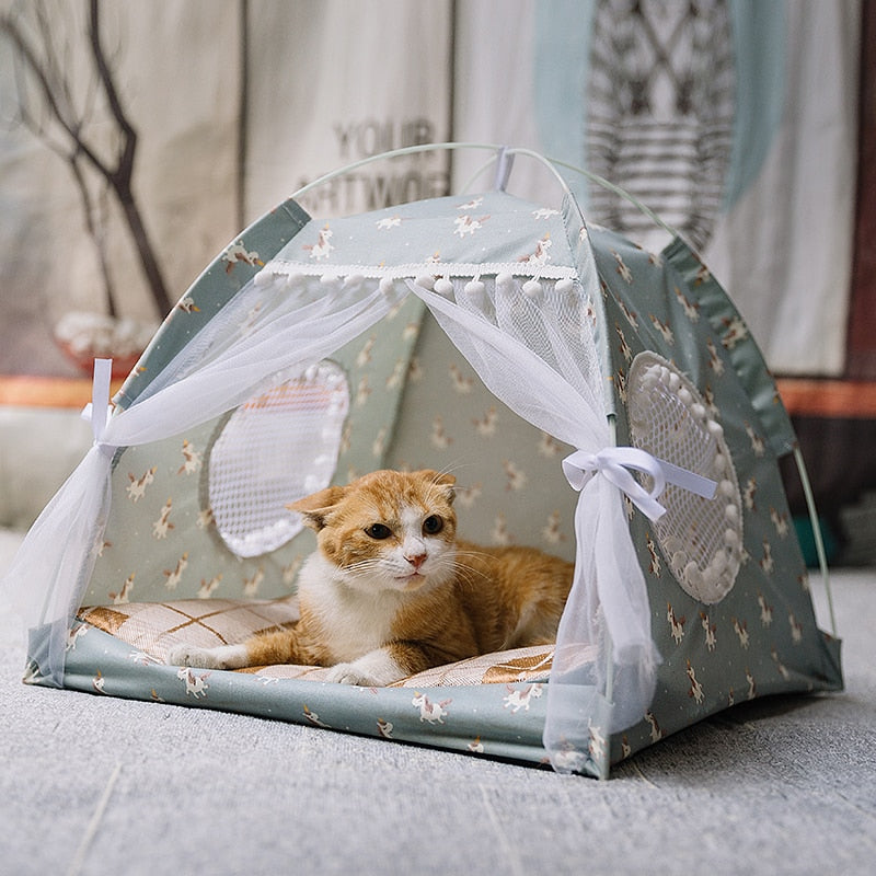SHUANGMAO Sweet Princess Cat Bed Foldable Cats Tent Dog House Kitten Basket Beds Cute Houses Home Cushion Pet Kennel Products - Premium Beds - Just $24.30! Shop now at Animal Bargain