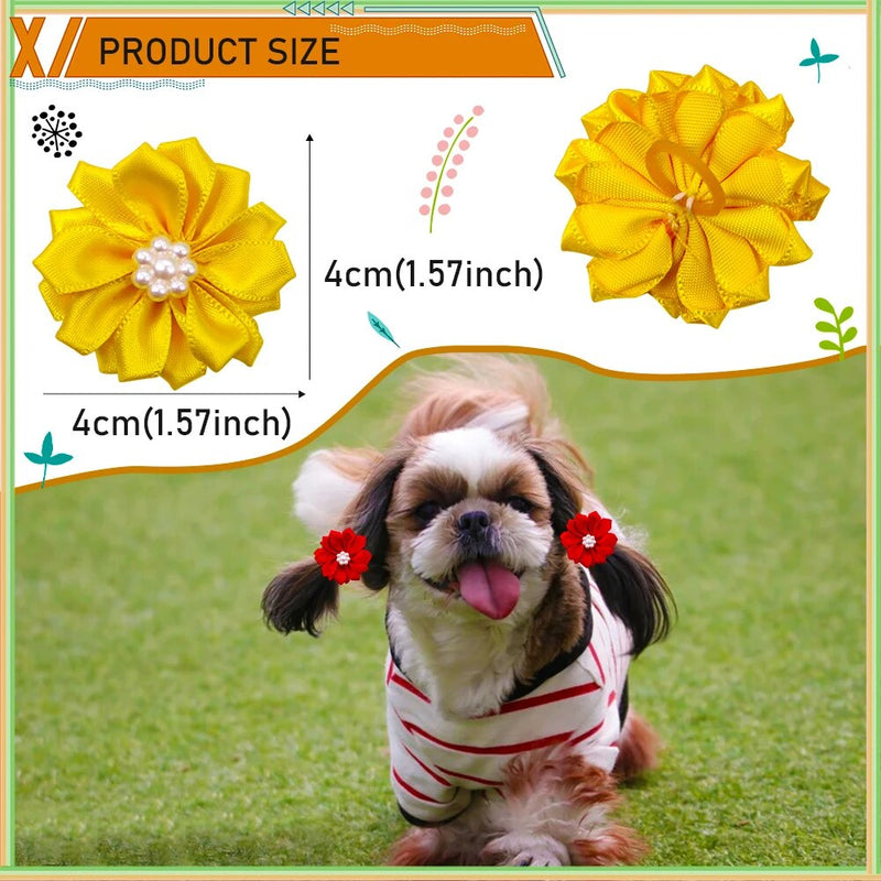 100X Cute Pet Dog Cat Hair Bows Flowers for Dog Wedding Party Holiday Daily Accessories Pet Grooming Bows with Rubber Bands - Premium  - Just $31.05! Shop now at Animal Bargain