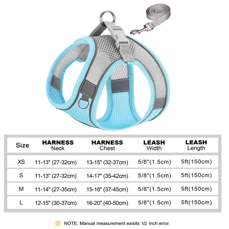 Reflective Small Dog Harness and Leash Set Soft Breathable Chihuahua Puppy Harness Vest Lead for Small Medium Dogs Bulldog - Premium all pets - Just $40.50! Shop now at Animal Bargain