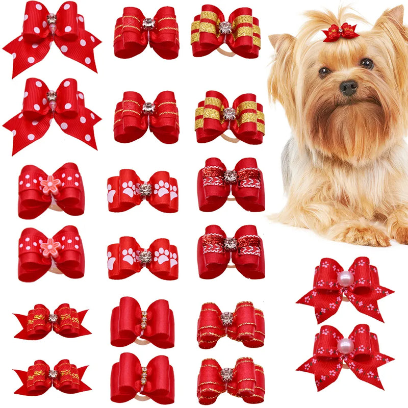 10pcs/lot Hand-made Small Hair Bows For Dog Rubber Band Cat Hair Bowknot Boutique Valentine's day Dog Grooming Pet Accessories - Premium  - Just $29.70! Shop now at Animal Bargain