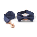 Rose Gold Buckle Lettering Deep Denim Pet Collar Dog Leash Dog Bow Set - Premium Collars + Leashes - Just $74.55! Shop now at Animal Bargain