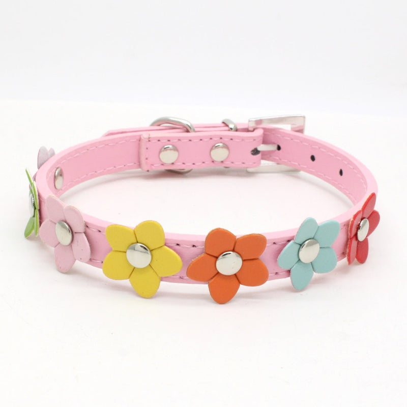 A Row Of Small Flower PU Pet Collar - Premium all pets - Just $13.35! Shop now at Animal Bargain