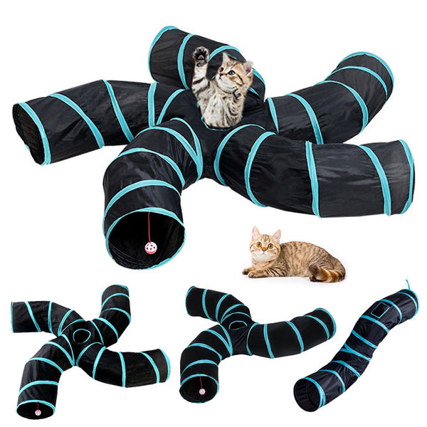 2/3/4/5 Holes Practical Cat Tunnel Foldable Pet Kitty Training Interactive Fun Toy Tunnel Rabbit Cat Animal Game Pipe Black blue - Premium all pets - Just $21.60! Shop now at Animal Bargain