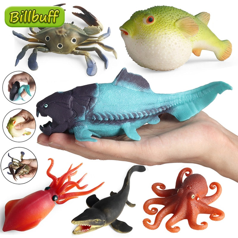 2021 Simulation Sea Life TPR Animal Crab Pufferfish Fish Crab Model Action Figures Figurines Educational toys for children Gift - Premium Pet Toys - Just $33.75! Shop now at Animal Bargain