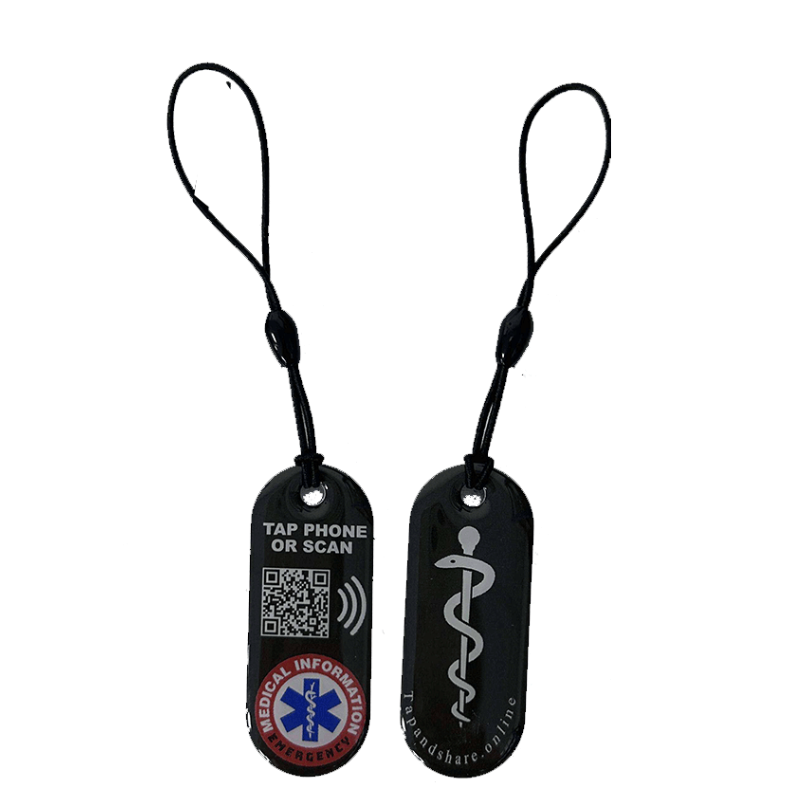 Black Smart NFC Emergency Medical Information Keyring Tag With Passive Tracking - Premium all pets - Just $82.32! Shop now at Animal Bargain