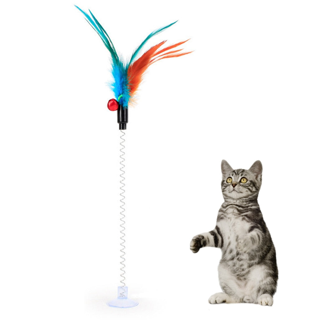 Cat Interactive Toy Stick Feather Wand With Small Bell Mouse Cage Toys Plastic Artificial Colorful Cat Teaser Toy Pet Supplies - Premium Pet Toys - Just $25.65! Shop now at Animal Bargain