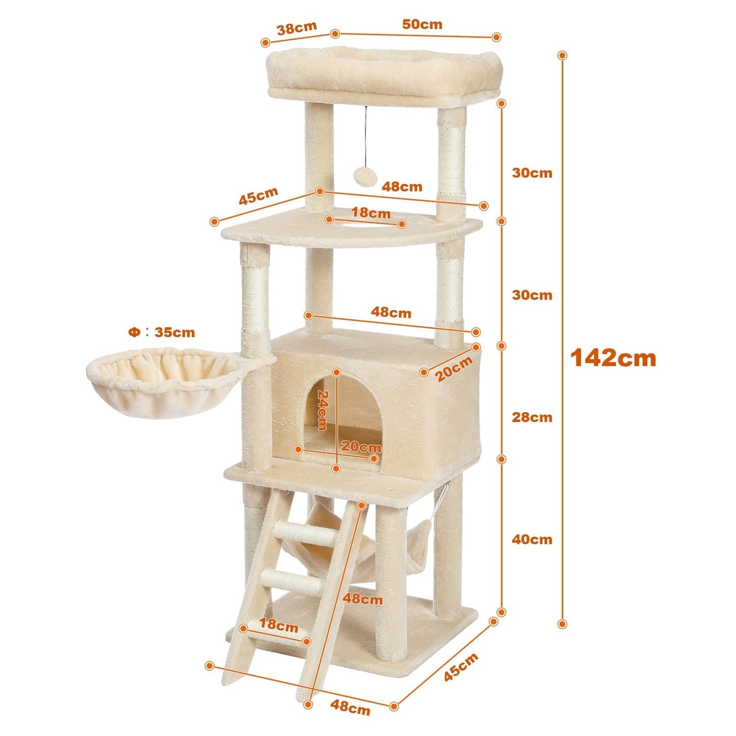 Cat Tree Multi-Level Tower with Scratching Posts Cat Condo Sisal Posts Hammock Activity Jumping Platform with Ball Grey - Premium Pet Toys - Just $62.37! Shop now at Animal Bargain