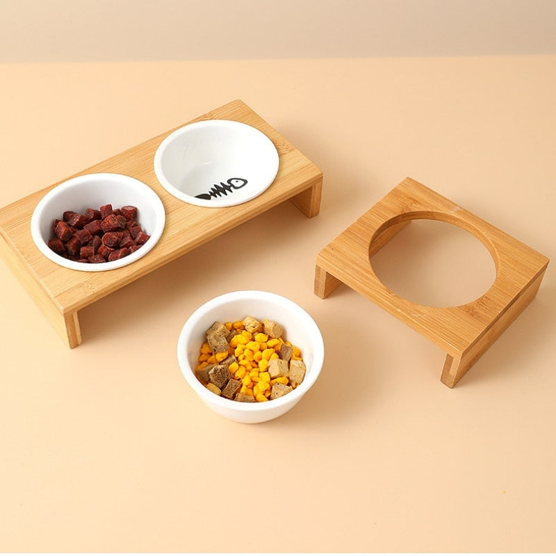 Cats Feeder Cat Bowl Pet Food Water Bowls Single Double Ceramic Tableware Bamboo Frame Antiskid Pets Supplies Accessories - Premium all pets - Just $25.65! Shop now at Animal Bargain