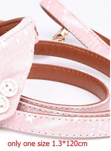 Cute Stars Pets Dog Collars Leather Bowknot Collar Leash Set for Small Medium Dogs Bulldog/Pug Necklace Bandana Pet Leashes - Premium all pets - Just $32.40! Shop now at Animal Bargain