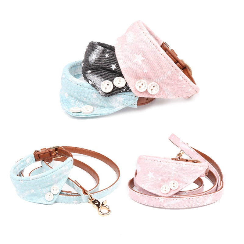 Cute Stars Pets Dog Collars Leather Bowknot Collar Leash Set for Small Medium Dogs Bulldog/Pug Necklace Bandana Pet Leashes - Premium all pets - Just $32.40! Shop now at Animal Bargain