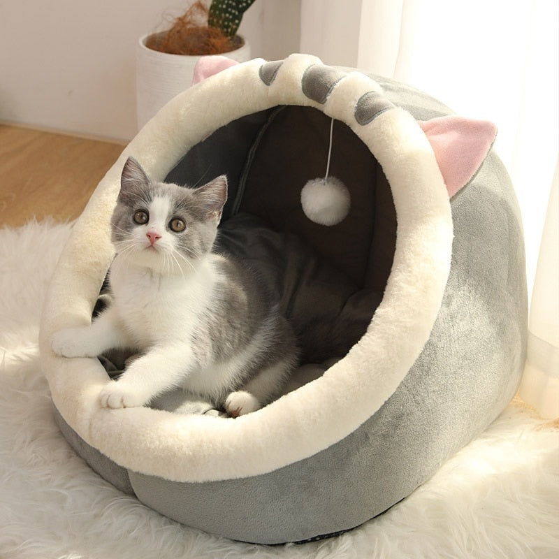 Cute Winter Cat Cave Bed Warm Pet Basket Kitten Kennel Cat House Tent Soft Small Dog Mat Cushion Washable Pillow Beds For Cats - Premium Beds - Just $16.77! Shop now at Animal Bargain
