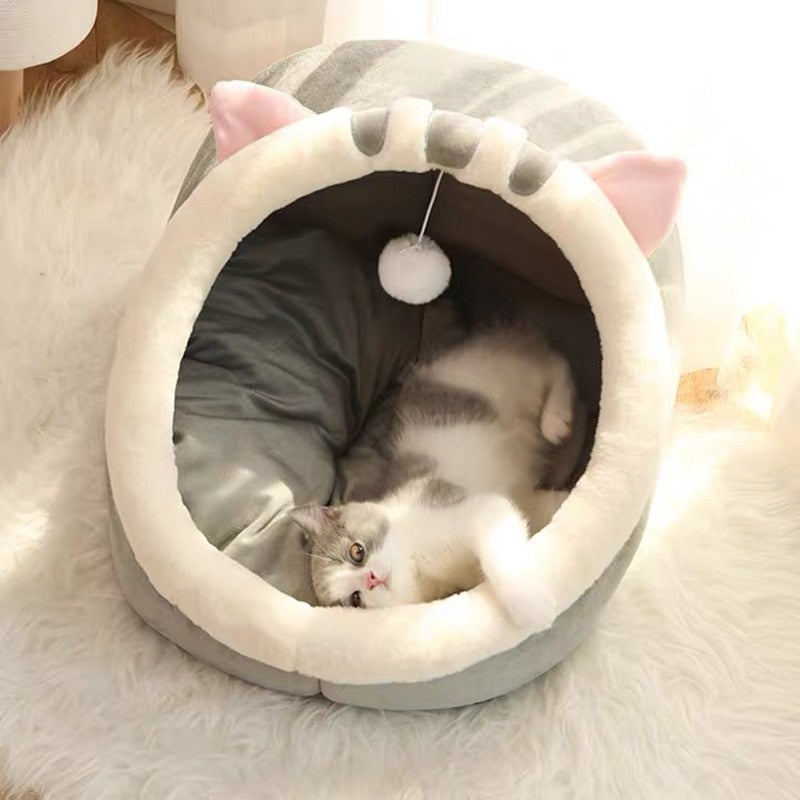Cute Winter Cat Cave Bed Warm Pet Basket Kitten Kennel Cat House Tent Soft Small Dog Mat Cushion Washable Pillow Beds For Cats - Premium Beds - Just $16.77! Shop now at Animal Bargain
