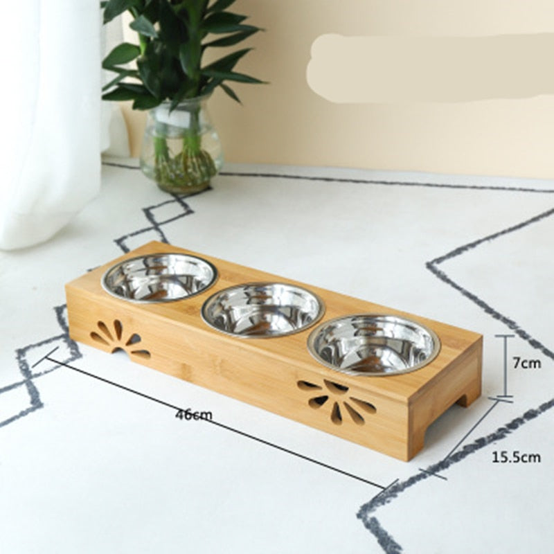 Dog Bowl Bamboo Holder Cat Feeder Ceramic Dog Double Bowls Stainless Steel Puppy Feeder Detachable Pet Bowl - Premium all pets - Just $17.55! Shop now at Animal Bargain