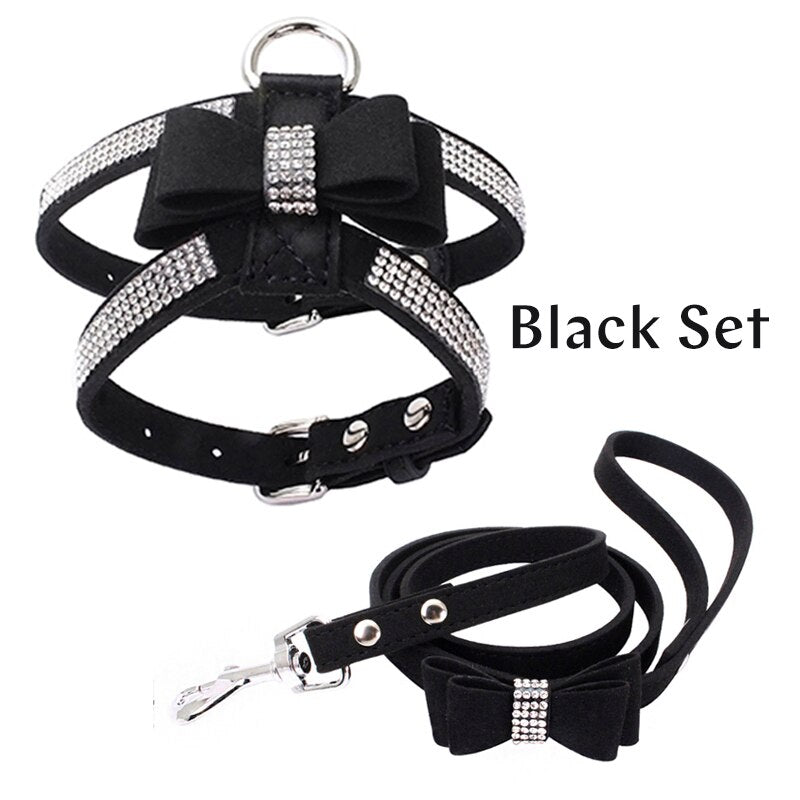 Dog Harness Leash Suit Vest Shining Diamonds Adjustable Soft Suede Fabric Bow Rhinestone Pet Collar Harnesses For Dogs Products - Premium all pets - Just $39.15! Shop now at Animal Bargain