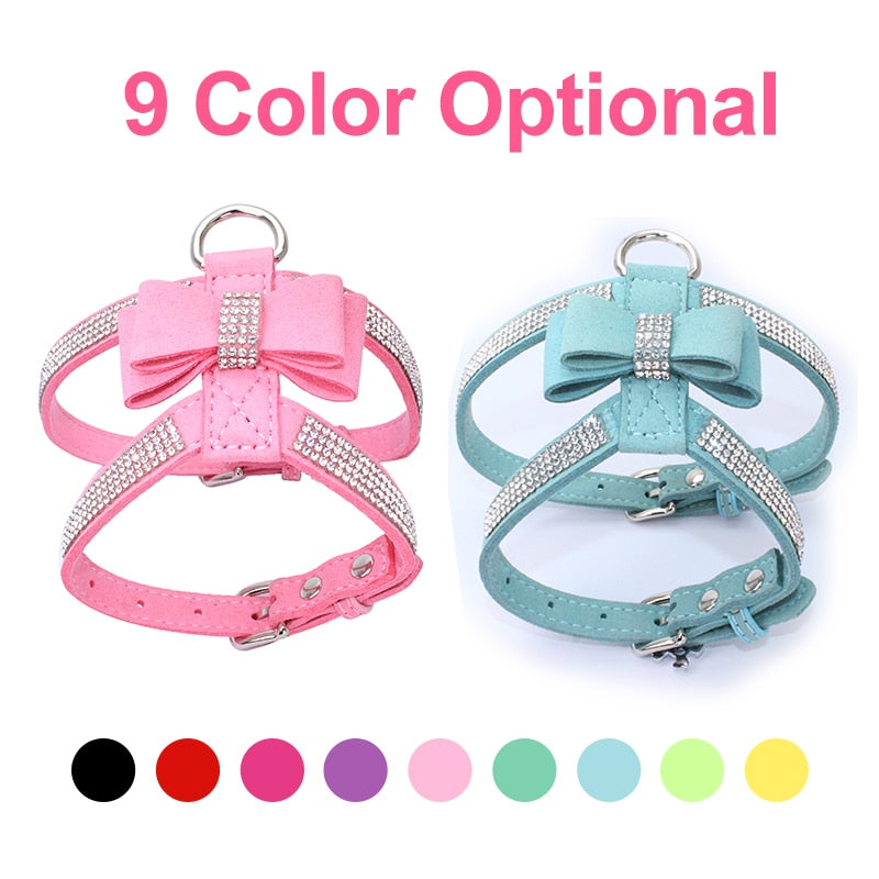 Dog Harness Leash Suit Vest Shining Diamonds Adjustable Soft Suede Fabric Bow Rhinestone Pet Collar Harnesses For Dogs Products - Premium all pets - Just $39.15! Shop now at Animal Bargain