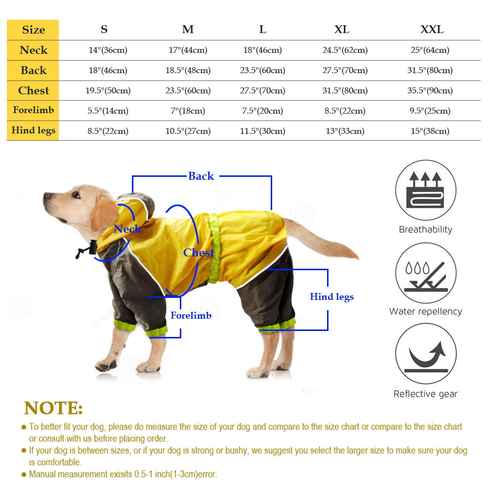 Dog Raincoat Reflective Dogs Rain Coat Dog Clothes Hoodies Waterproof Jumpsuit Rainwear Clothes for Large Dogs Labrador S-2XL - Premium all pets - Just $39.15! Shop now at Animal Bargain