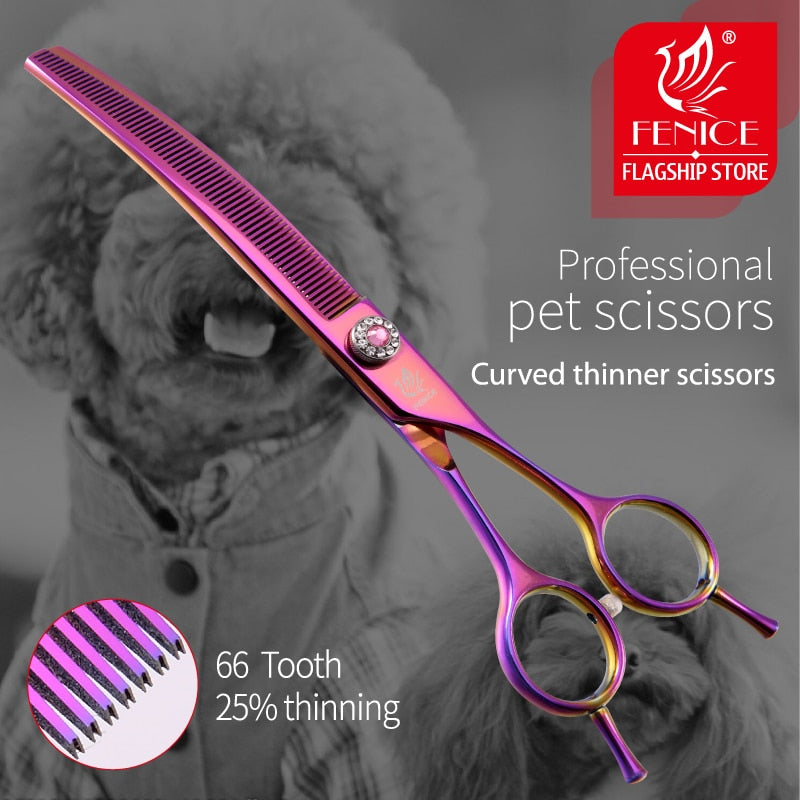 Fenice high-end 7.25 inch professional dog grooming scissors curved thinning shears for dogs & cats animal hair tijeras tesoura - Premium all pets - Just $87.75! Shop now at Animal Bargain
