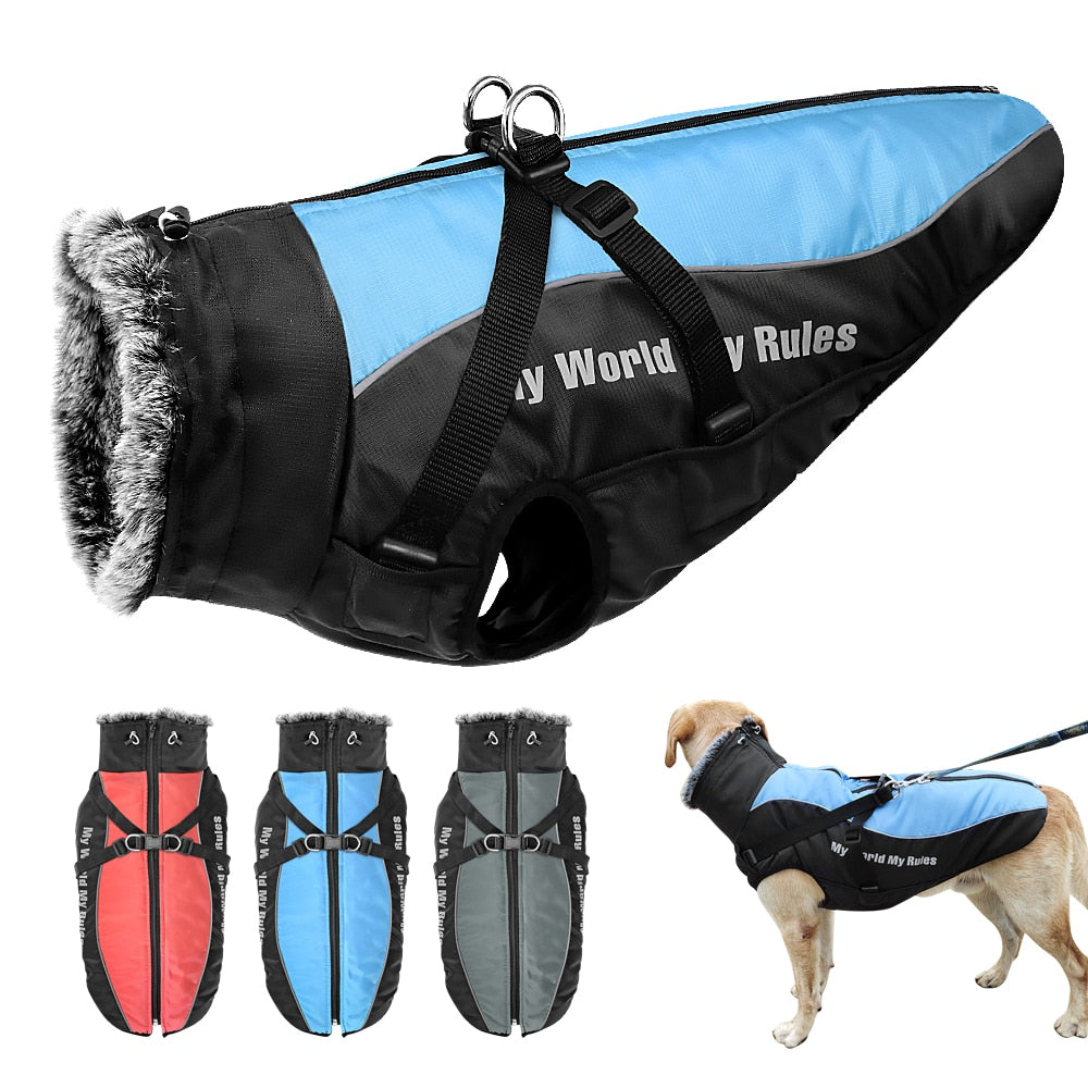 Warm Pet Clothes Winter Thicken Dog Coat Harness For Medium Large Dogs French Bulldog Big Dog Clothing Jacket Vest Waterproof - Premium Apparel + outfits - Just $21.60! Shop now at Animal Bargain