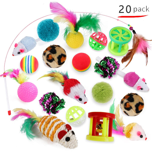 20 Sets Cat Interactive Toy Rainbow Ball Cat Toy Colorful Feather Wand Plush Mouse Cat Sticks Toys for Cats Pet Cat Accessories - Premium all pets - Just $39.15! Shop now at Animal Bargain