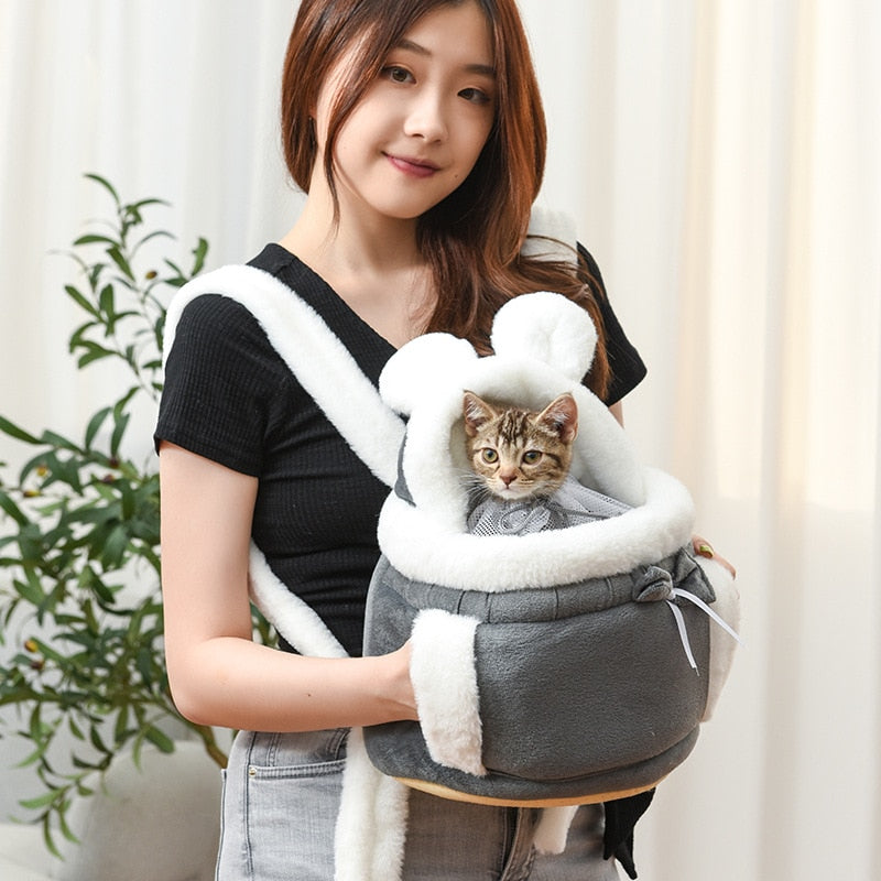 Lovely Pet Carrying Dog Cat Carrier Backpack Warn Plush Travel Bag Chest Pack Breathable Cat Upgrade Transport Backpack ZH847 - Premium Dog - Just $32.40! Shop now at Animal Bargain
