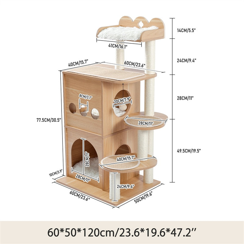 Modern Multilevel Cat Tree Scratching Sisal Posts Wooden Cat Towel Climbing Frame with Cozy Condos Luxury Nest - Premium Cat - Just $132.30! Shop now at Animal Bargain