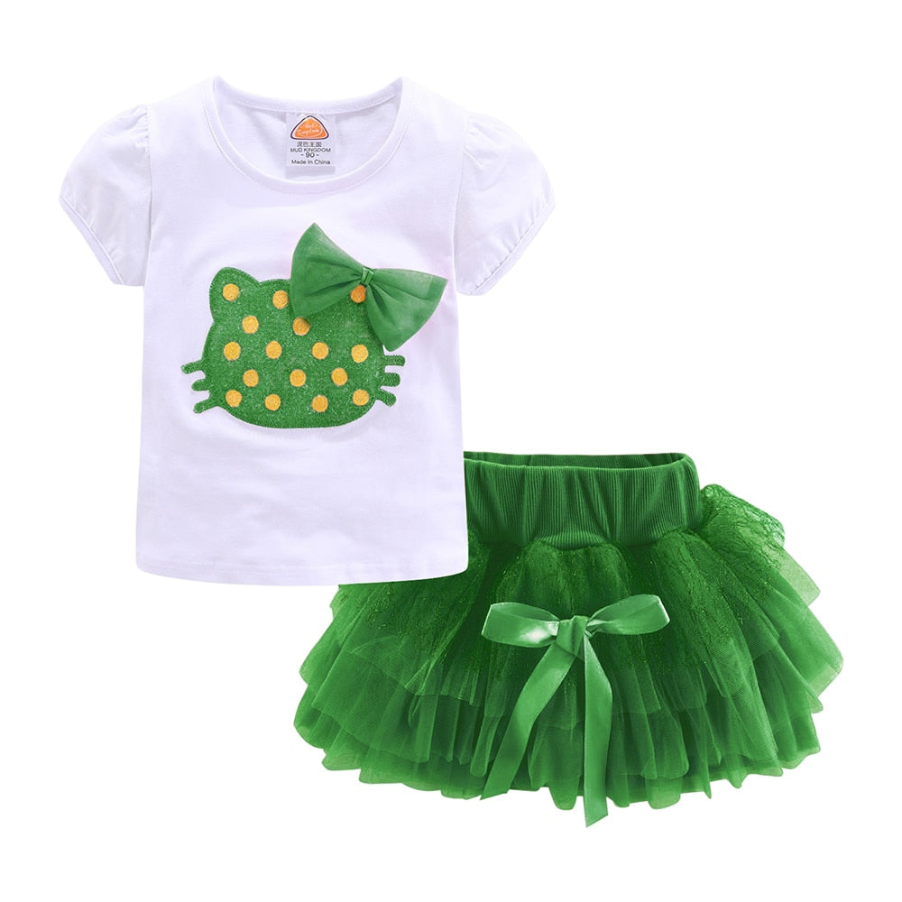 Mudkingdom Cute Summer Girls Outfits Cartoon Cat T-shirt and Tutu Skirt Set for Girl Princess Clothes Suit Children Clothing - Premium Apparel + outfits - Just $21.60! Shop now at Animal Bargain