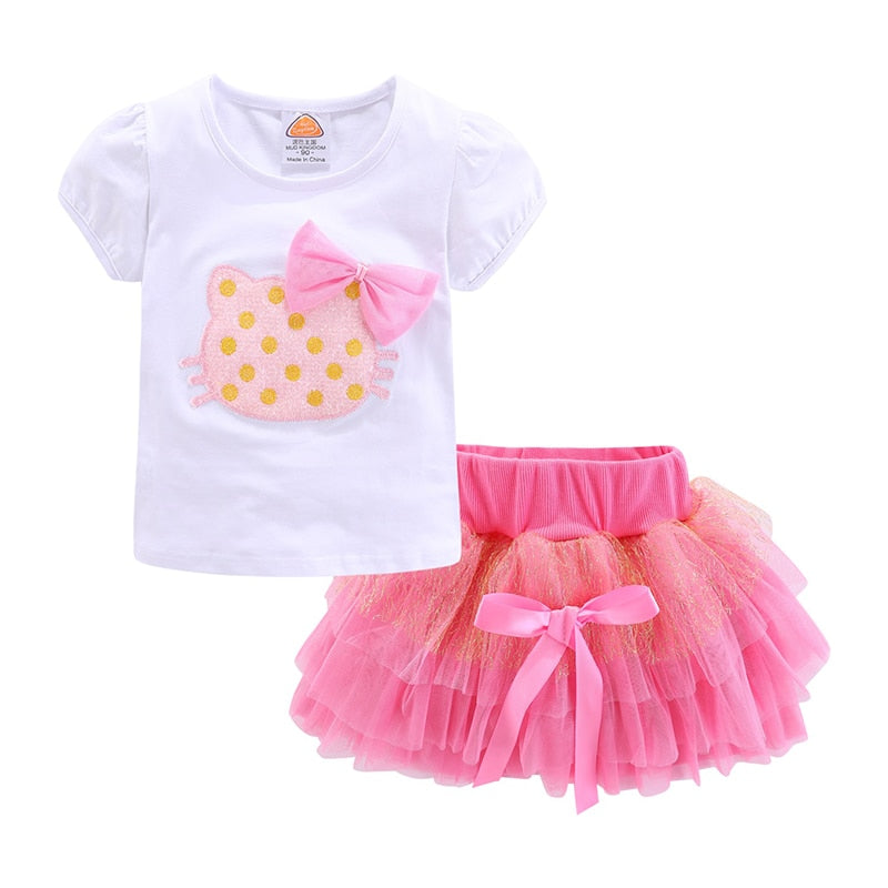 Mudkingdom Cute Summer Girls Outfits Cartoon Cat T-shirt and Tutu Skirt Set for Girl Princess Clothes Suit Children Clothing - Premium Apparel + outfits - Just $21.60! Shop now at Animal Bargain