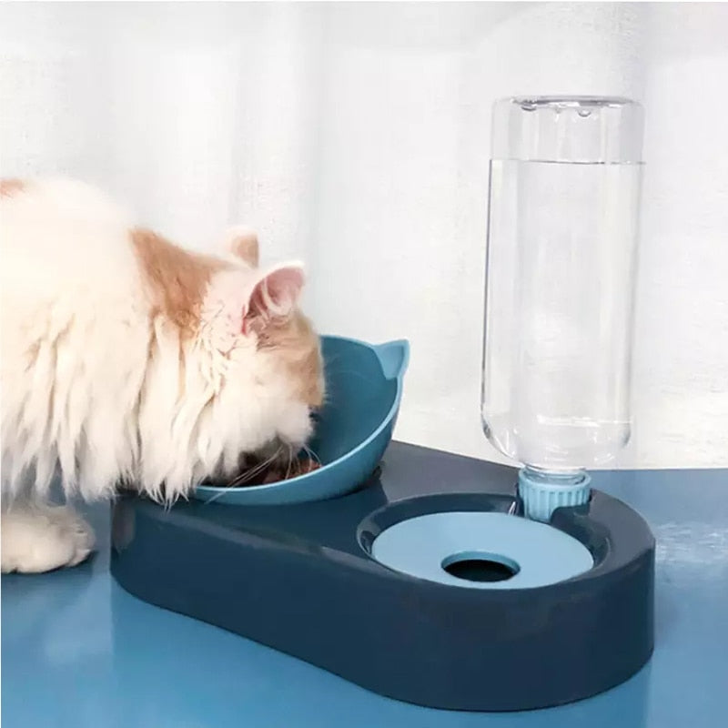 New 2-in-1 Cat Bowl Water Dispenser Automatic Water Storage Pet Dog Cat Food Bowl Food Container with Waterer Pet Waterer Feeder - Premium Cat - Just $35.10! Shop now at Animal Bargain