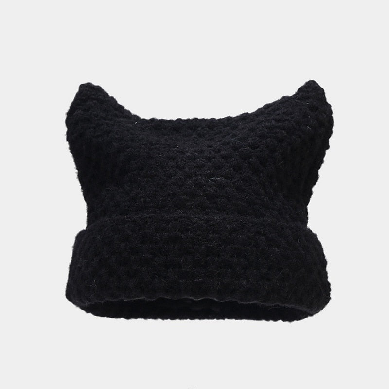 New Japanese Streetwear Harajuku Beanie Little Devil Striped Knitted Hat Women Girls Autumn Winter Cute Cat Ears Cap - Premium Apparel + outfits - Just $33.75! Shop now at Animal Bargain