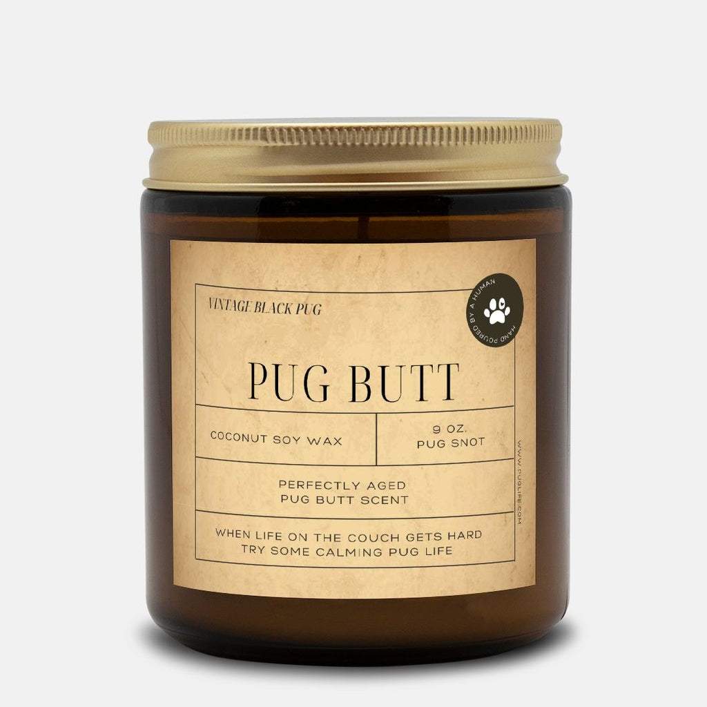 Vintage Pug Butt Scented Candle in Black Pug | Two Sizes - Premium all pets - Just $31.02! Shop now at Animal Bargain