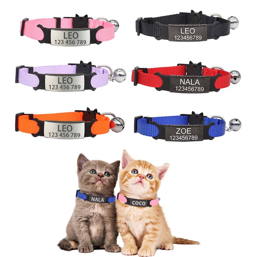 Personalized ID Tag Cat Collar Bell Engraving Safety Breakaway Small Dog Nylon Adjustable for Puppy Kittens Necklace - Premium Collars + Leashes - Just $29.70! Shop now at Animal Bargain
