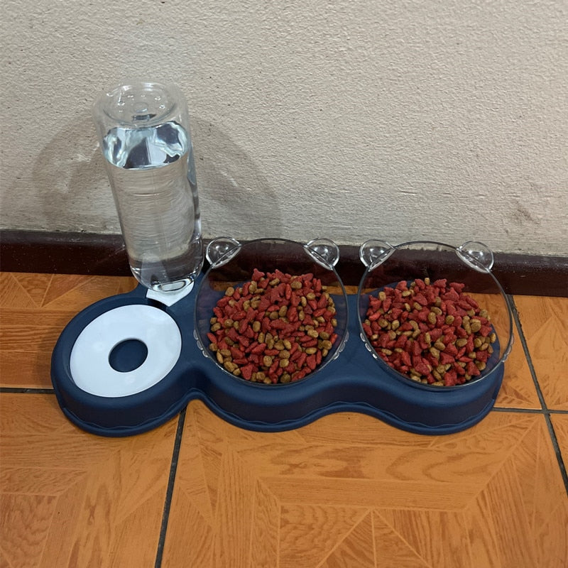 Pet Cat Bowl Automatic Feeder 3-in-1 Dog Cat Food Bowl With Water Fountain Double Bowl Drinking Raised Stand Dish Bowls For Cats - Premium all pets - Just $32.37! Shop now at Animal Bargain