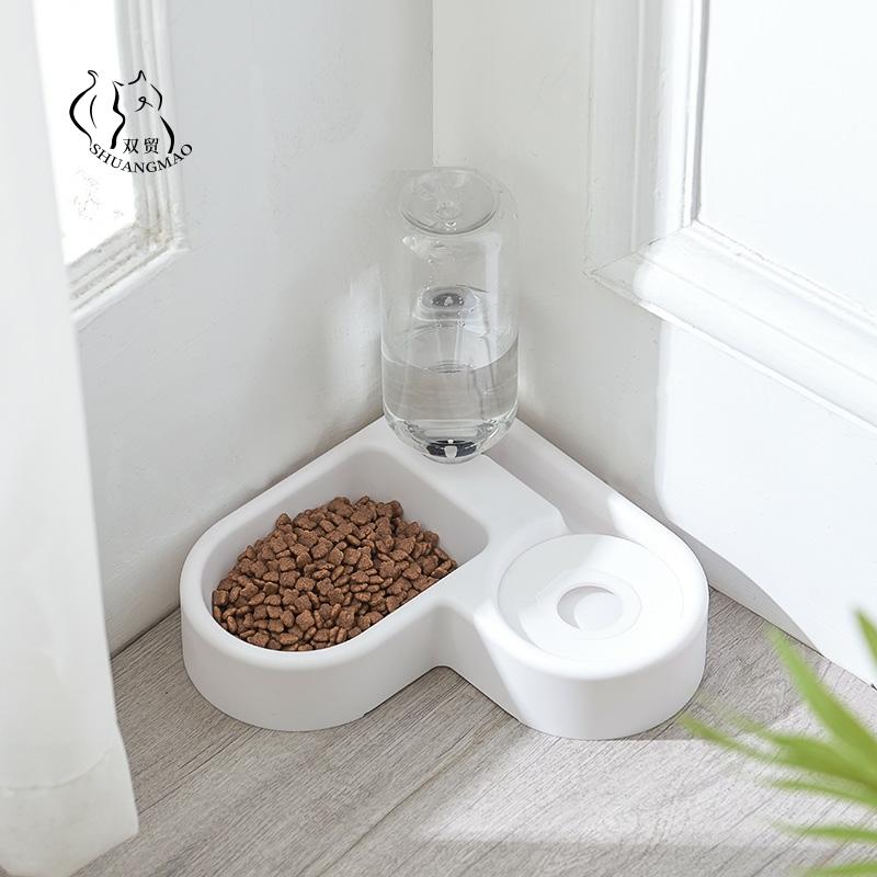 Pet Cat Feeder Bowl Dog Automatic Water Double Bowls Food Wall Corner Save Space Cats 500ml Bottle Drinking Kitten Dogs Products - Premium all pets - Just $16.20! Shop now at Animal Bargain